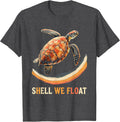 Men's Shell We Float Cute Sea Turtle Ocean Animal Tropical T-Shirt - Dark Heather Grey