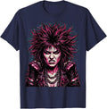 Rock On Female Rocker Chains Leather Gloves Graphic T-Shirt - Navy Blue