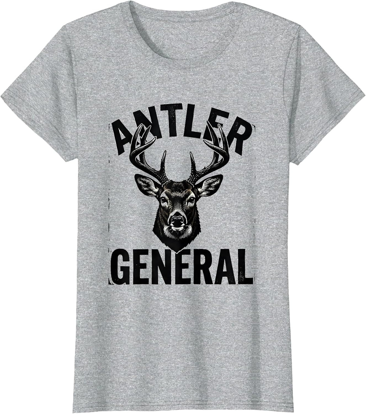 Women's Antler General Linocut Whitetail Deer Hunting Dad Gift T-Shirt - Heather Grey