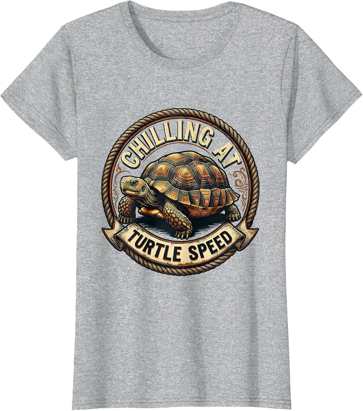 Chilling at Turtle Speed Relaxed Turtle Design T-Shirt - Heather Grey