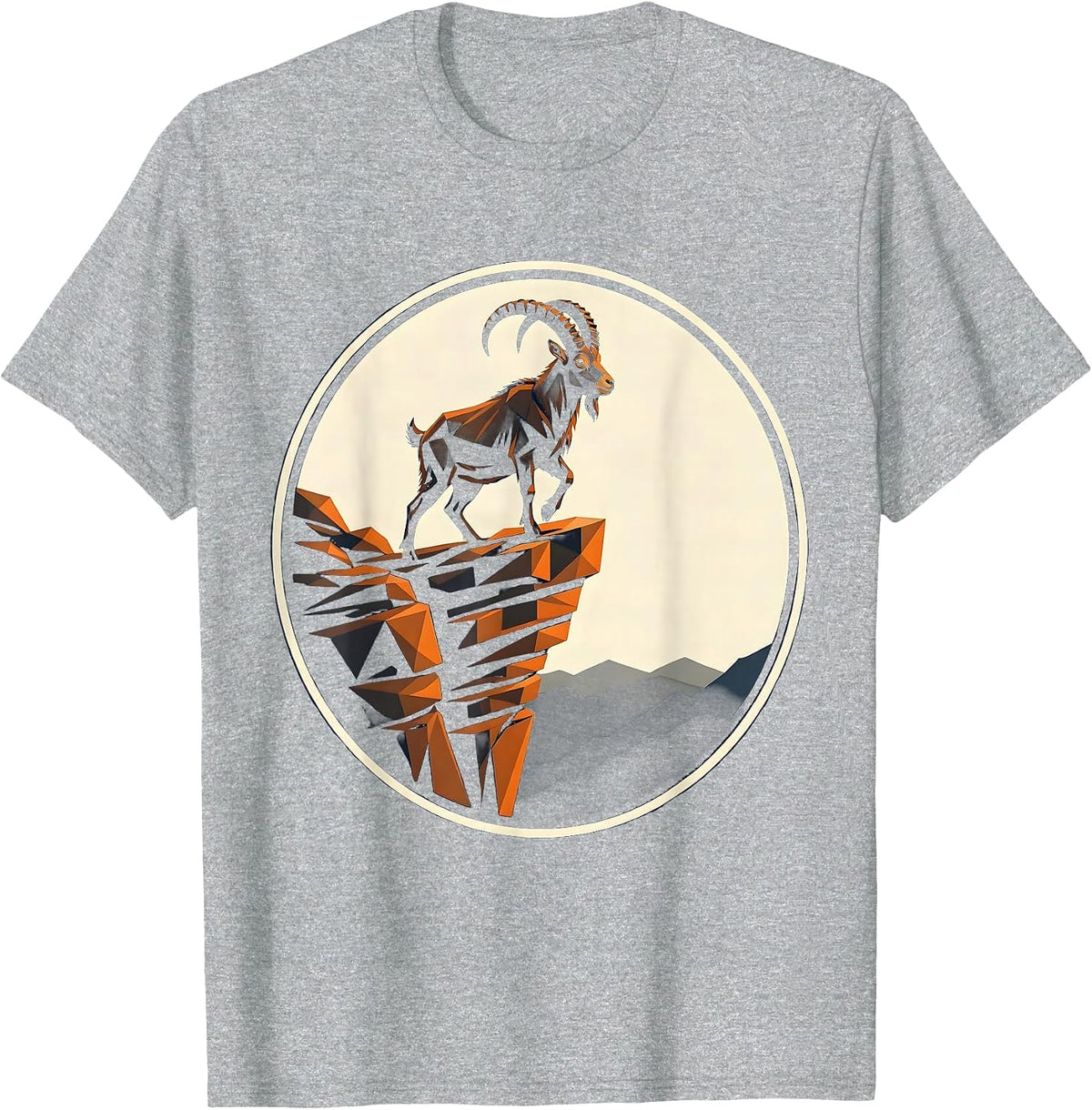 Men's Mountain Goat Sheer Cliff Edge Freedom Design T-Shirt - Heather Grey