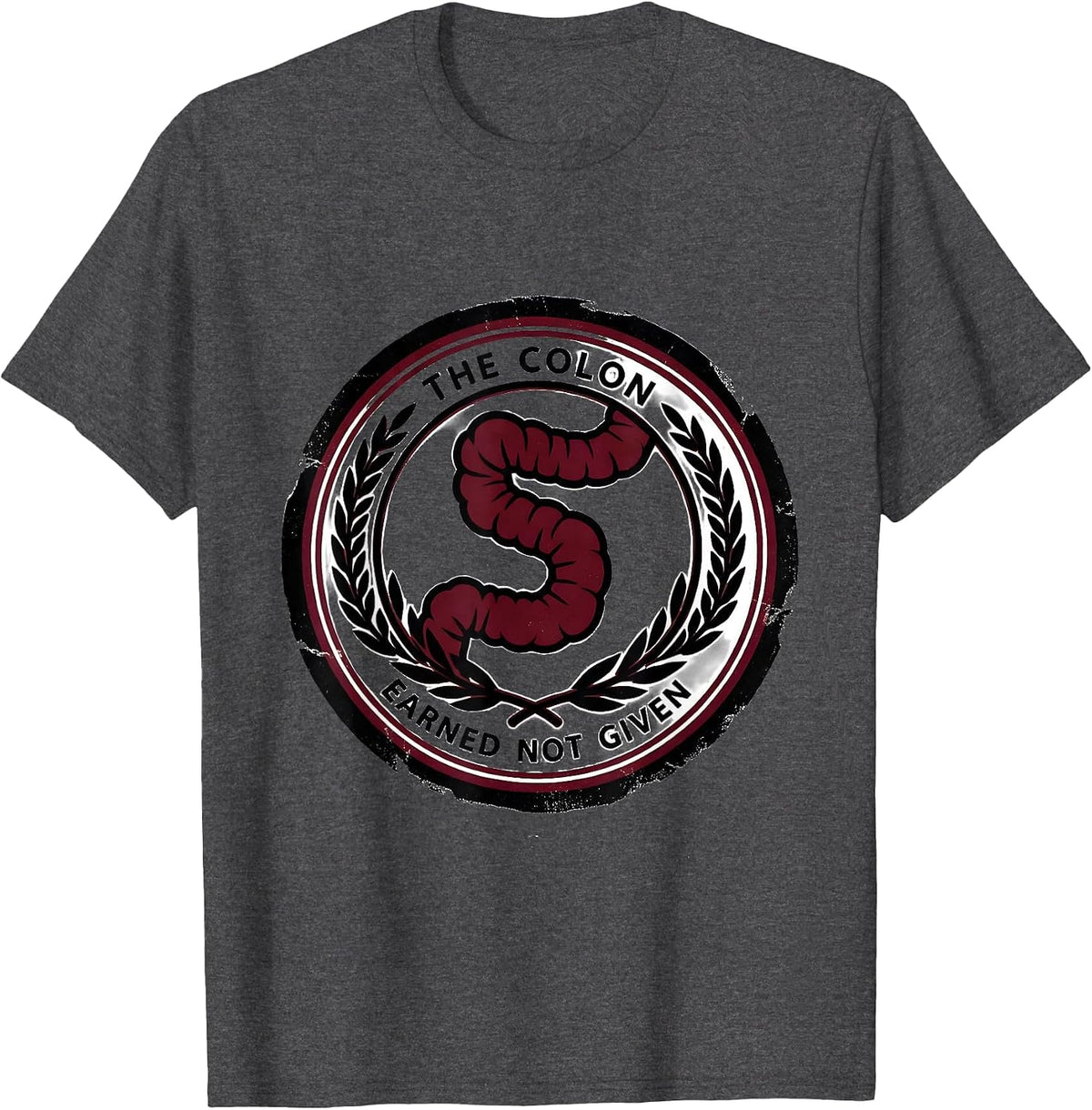 Men's The Colon. Earned, Not Given Funny Grammar Teacher Humor T-Shirt - Dark Heather Grey