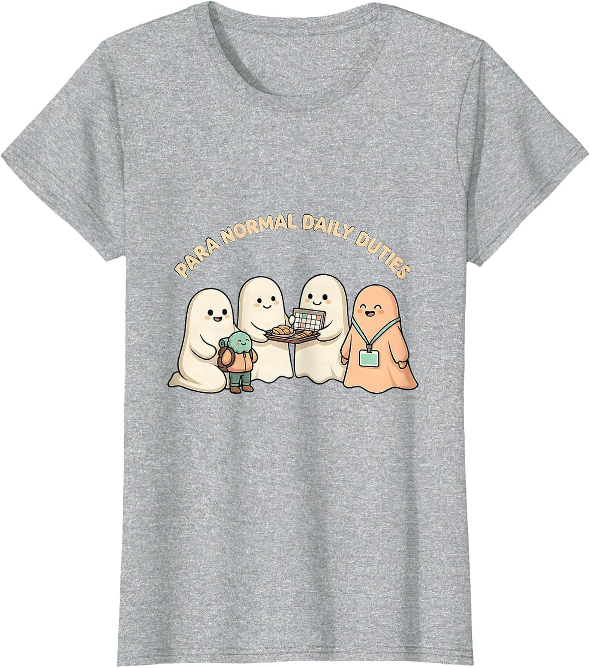 Para Normal Daily Duties Cute Kawaii Ghost Paraeducator T-Shirt - Heather Grey