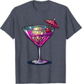 Disco Ball Cocktail Glass Retro Groovy Graphic T-Shirt - Heather Blue