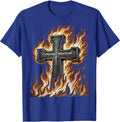 Iron Cross Engulfed in Flames Graphic Design T-Shirt - Royal Blue