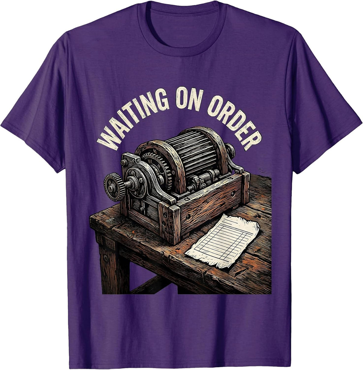 Waiting On Order Woodcut Engraving Auto Mechanic Dad T-Shirt - Purple