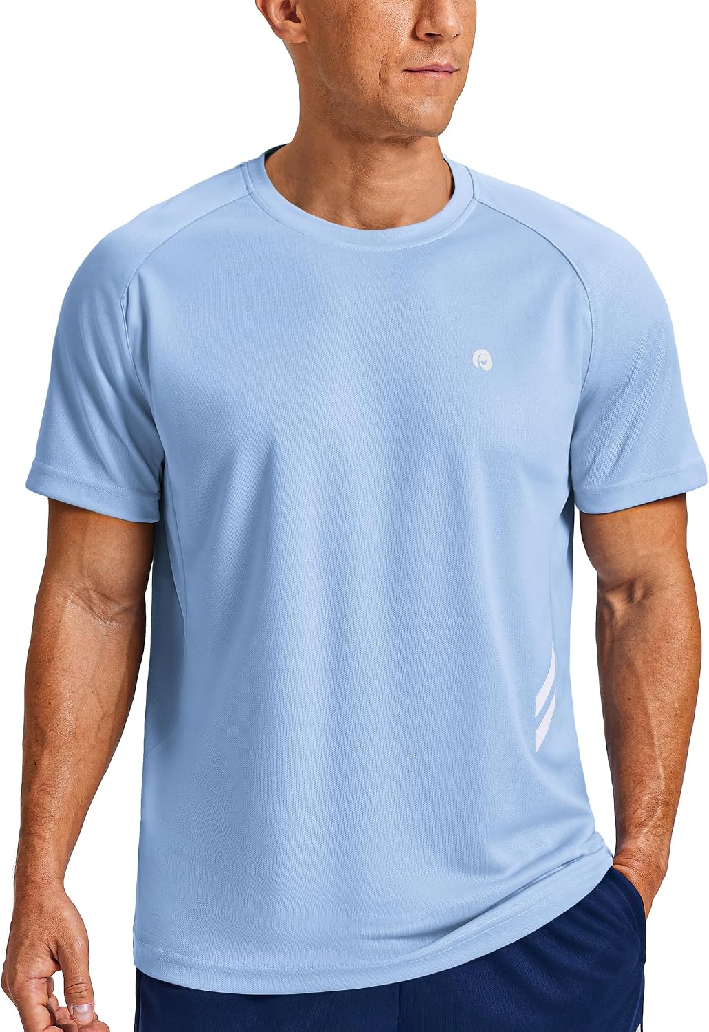 PINSPARK Men's Quick Dry Athletic Workout T-Shirts Moisture Wicking Running Shirts Short Sleeve Gym Tee - Light Blue