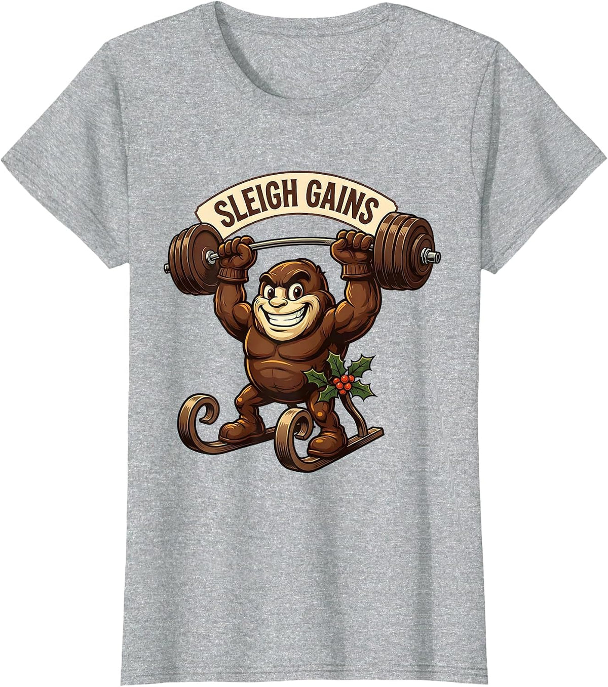 Sleigh Gains Retro Advertising Mascot Funny Christmas Gym T-Shirt - Heather Grey