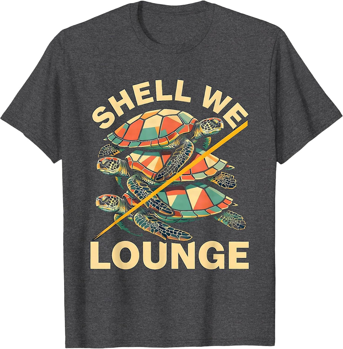 Shell We Lounge Screenprint Sea Turtle Ocean Animal Tropical T-Shirt - Dark Heather Grey