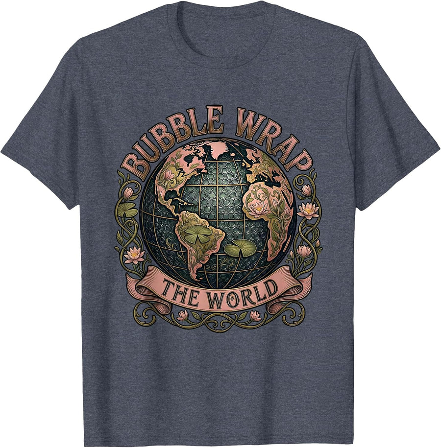Bubble Wrap The World Daycare Teacher Design T-Shirt - Heather Blue