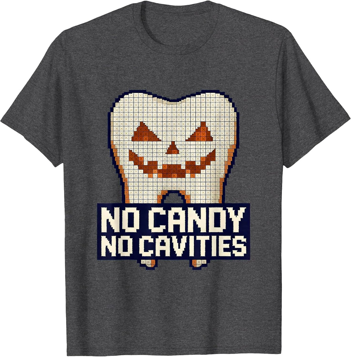 Men's No Candy No Cavities Dental Halloween Design T-Shirt - Dark Heather Grey