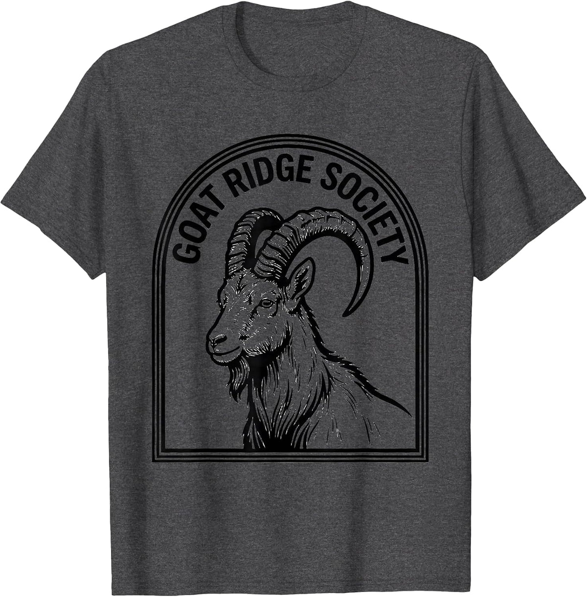 GOAT RIDGE SOCIETY Minimalist Line Art Animal Badge Patch T-Shirt - Dark Heather Grey