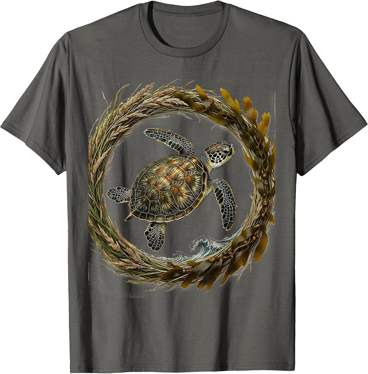Men's Baby Turtle Racing to the Ocean Waves T-Shirt - Asphalt Grey
