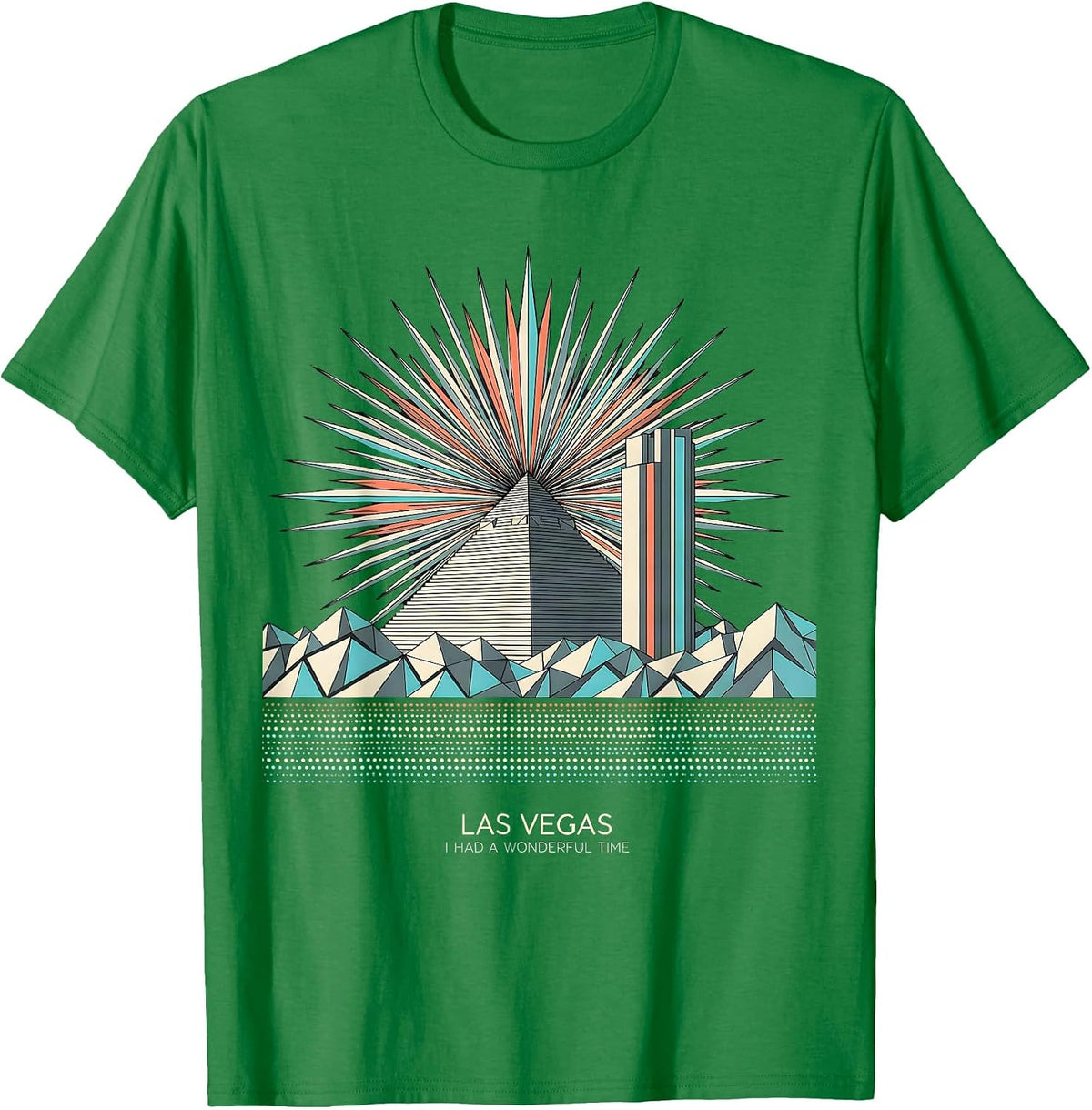 Men's Las Vegas, I Had A Wonderful Time Geometric Skyline Souvenir T-Shirt - Kelly Green