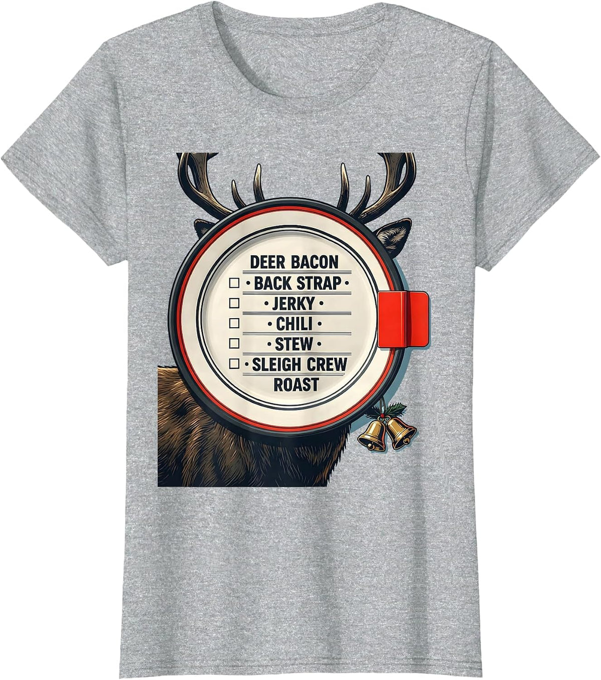 Deer Bacon Funny Christmas Deer Hunter Hunting Gift T-Shirt - Heather Grey