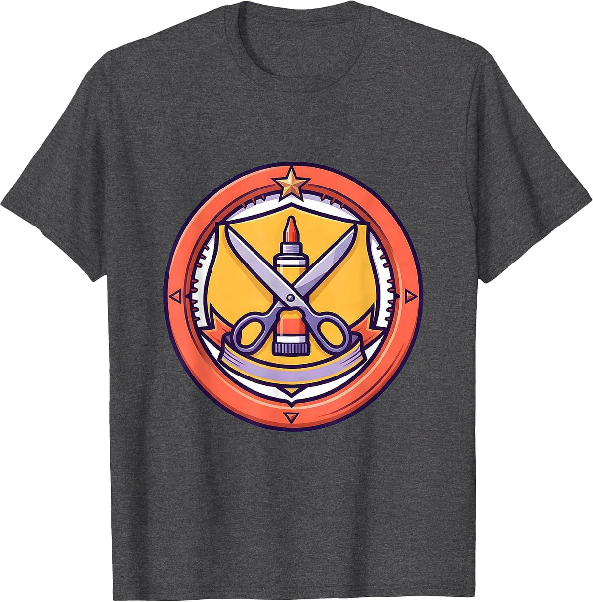 Preschool Teacher Glue Stick Scissors Crossed Design T-Shirt - Dark Heather Grey