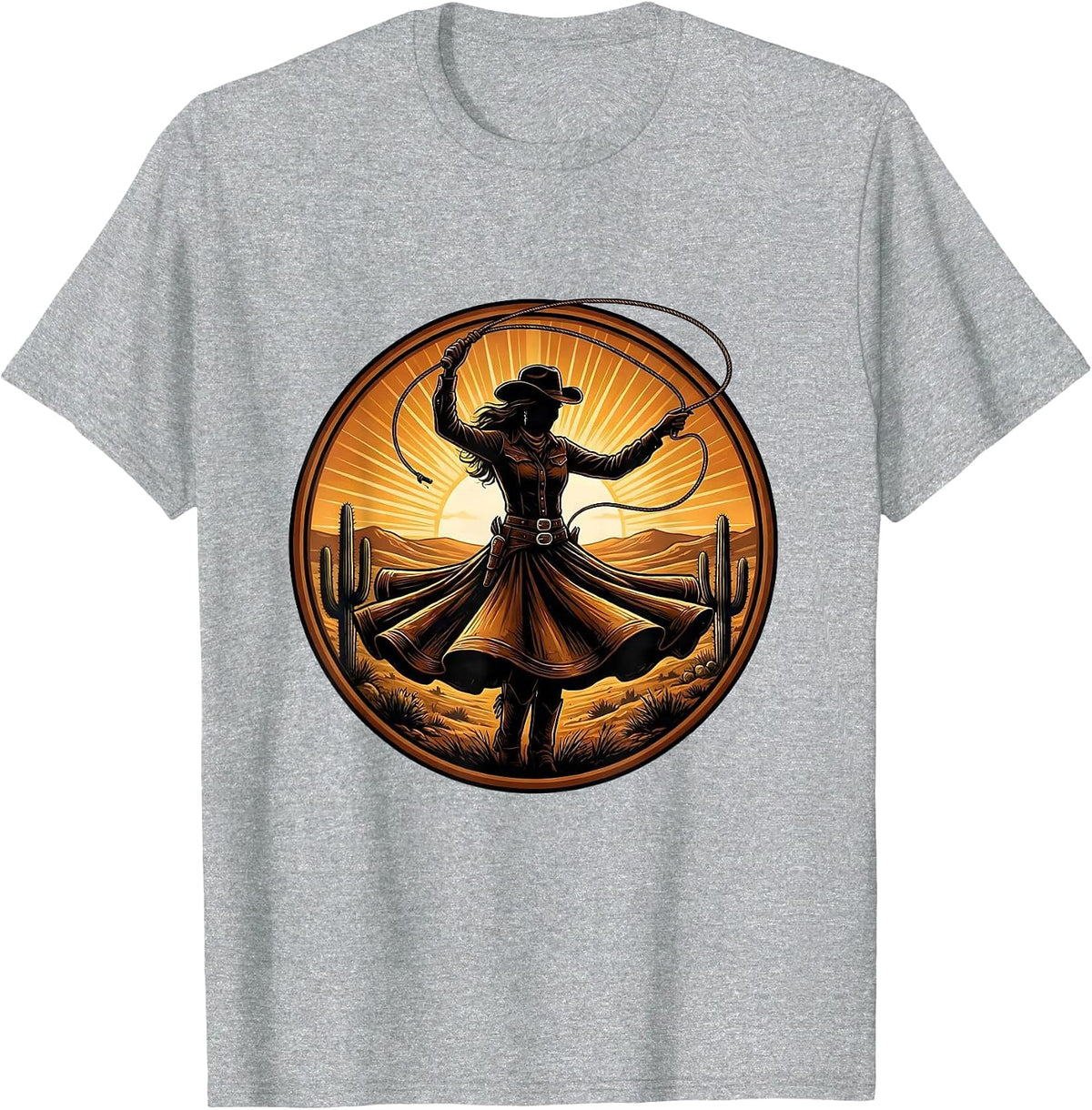 Men's Cowgirl Lasso Sunrise Western Rodeo Graphic T-Shirt - Heather Grey