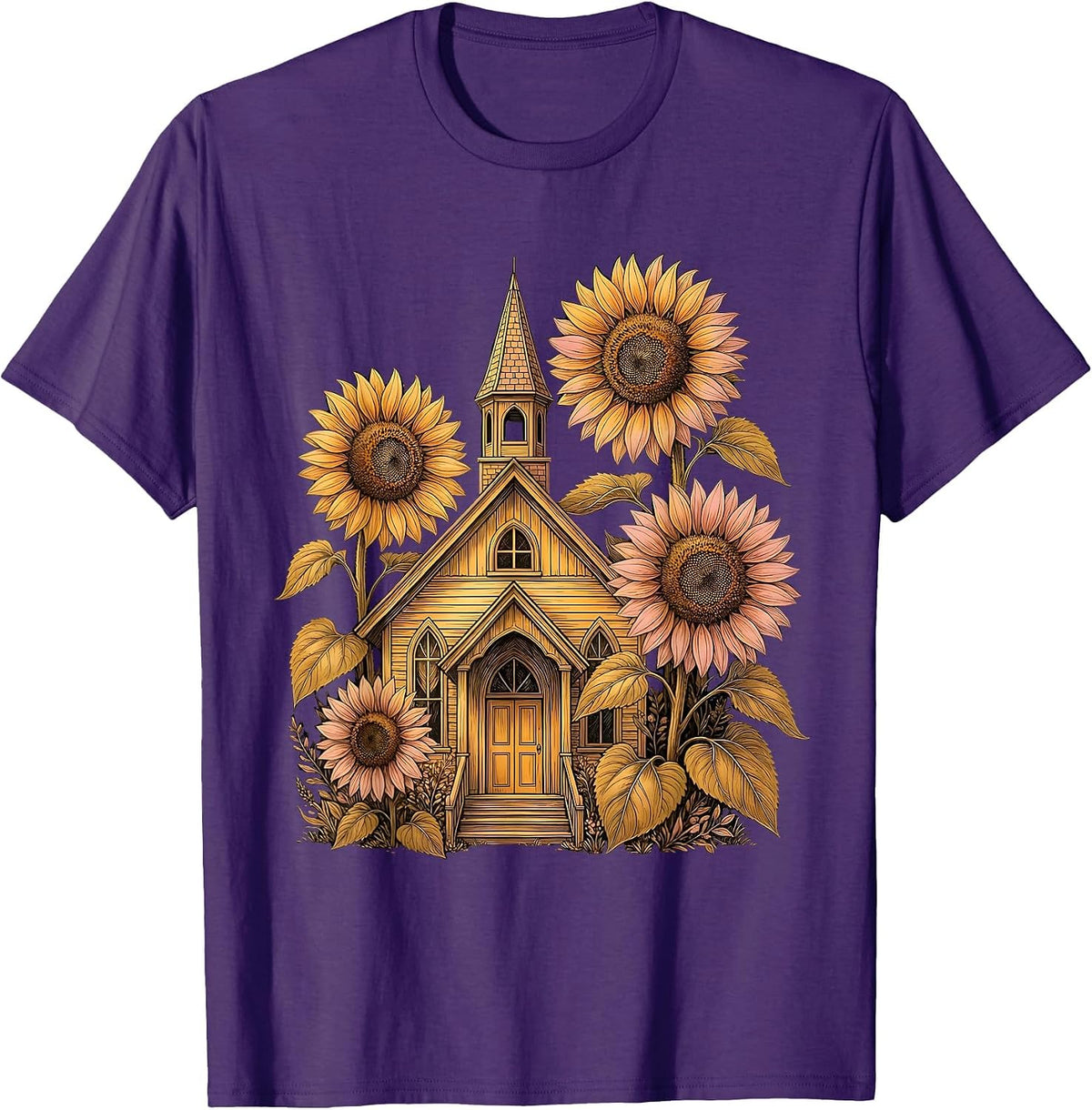Second Grade Teacher Schoolhouse Sunflower Design T-Shirt - Purple