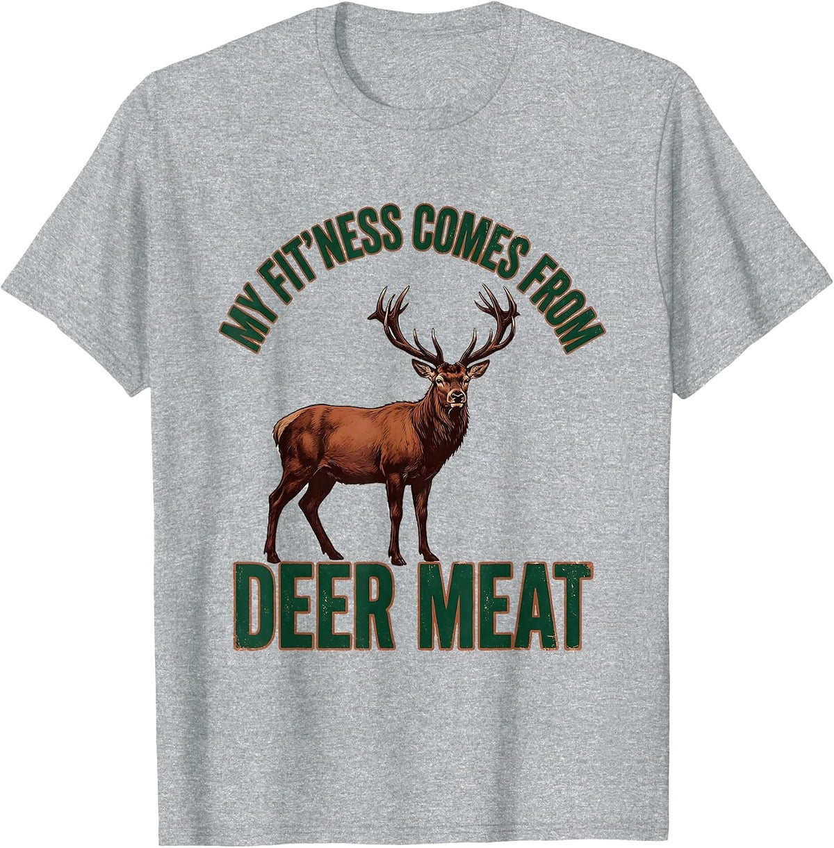 Men's My Fit'ness Comes From Deer Meat Vintage Dad Joke Deer T-Shirt - Heather Grey