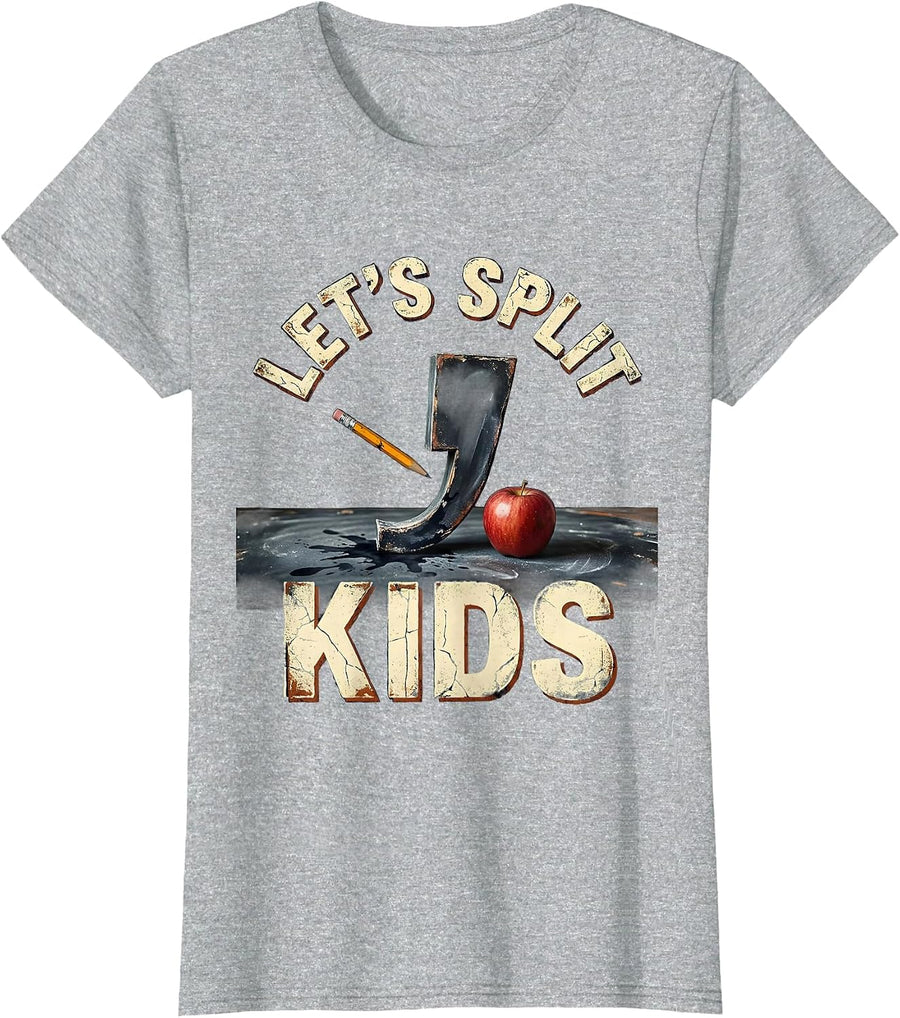 Let's Split Kids Funny Grammar Teacher Punctuation Humor T-Shirt - Heather Grey