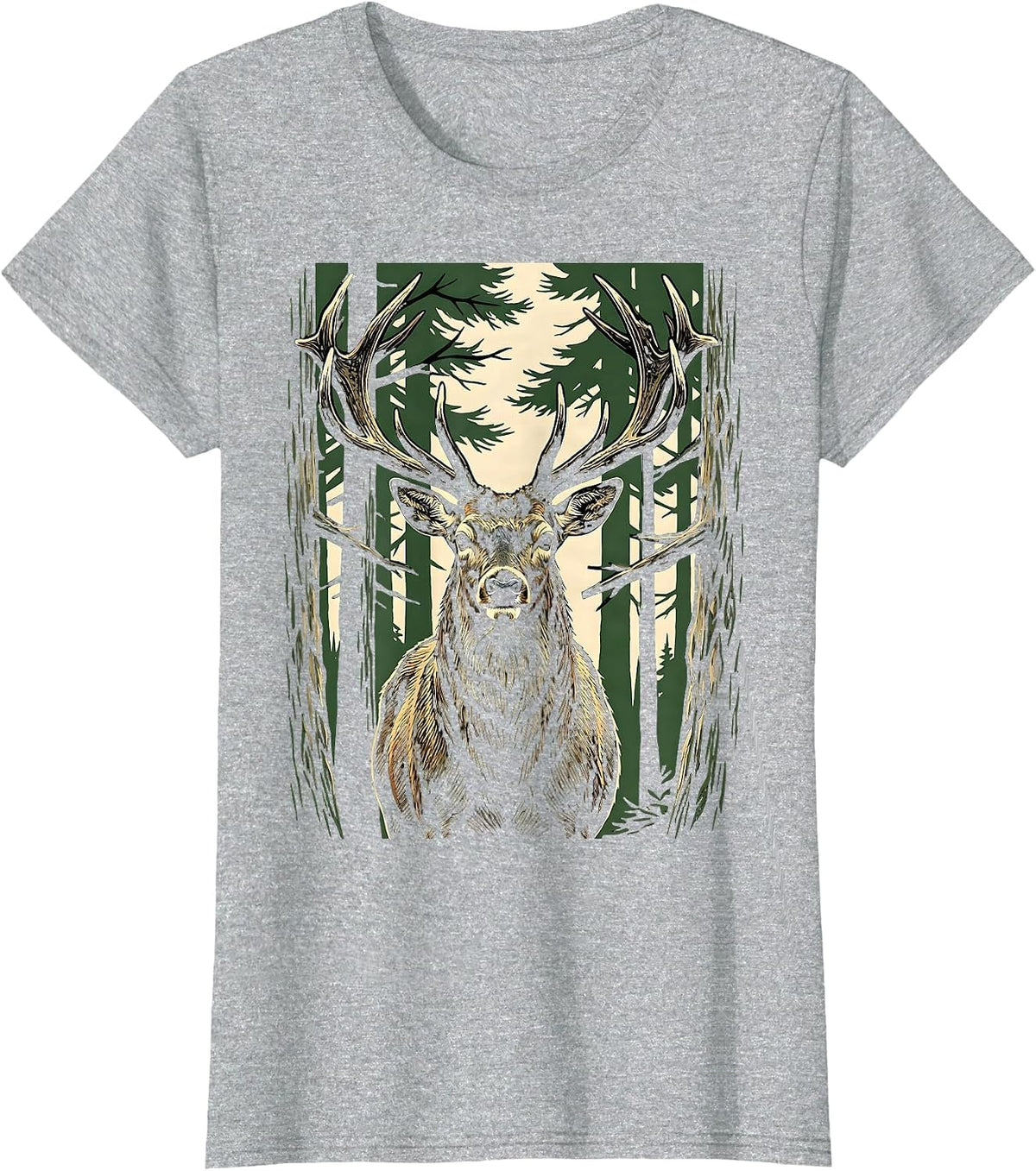 Buck Deer Emerging From Misty Forest Hunting T-Shirt - Heather Grey