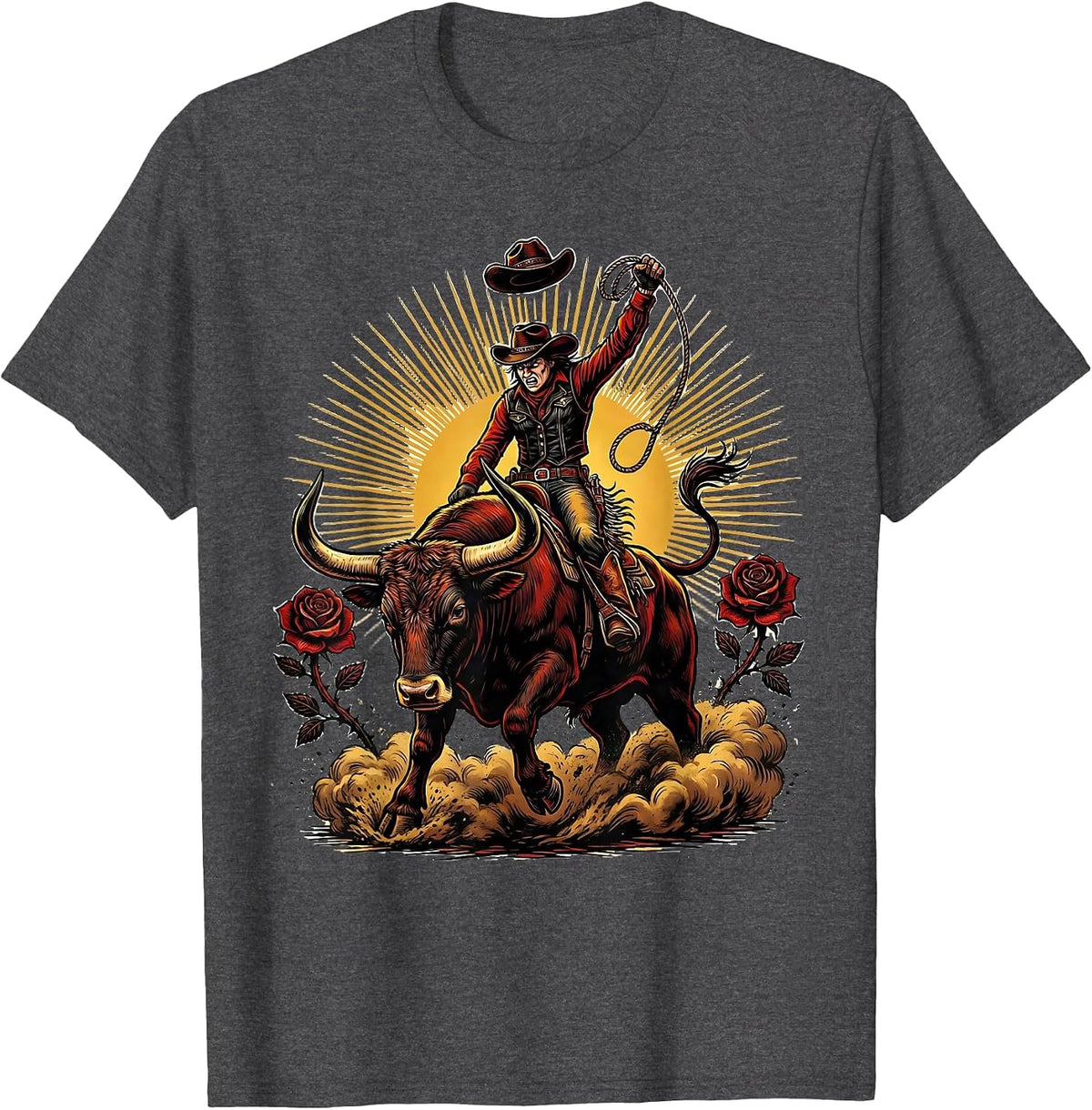 Men's Cowgirl Bull Rider Rodeo Arena Graphic T-Shirt - Dark Heather Grey