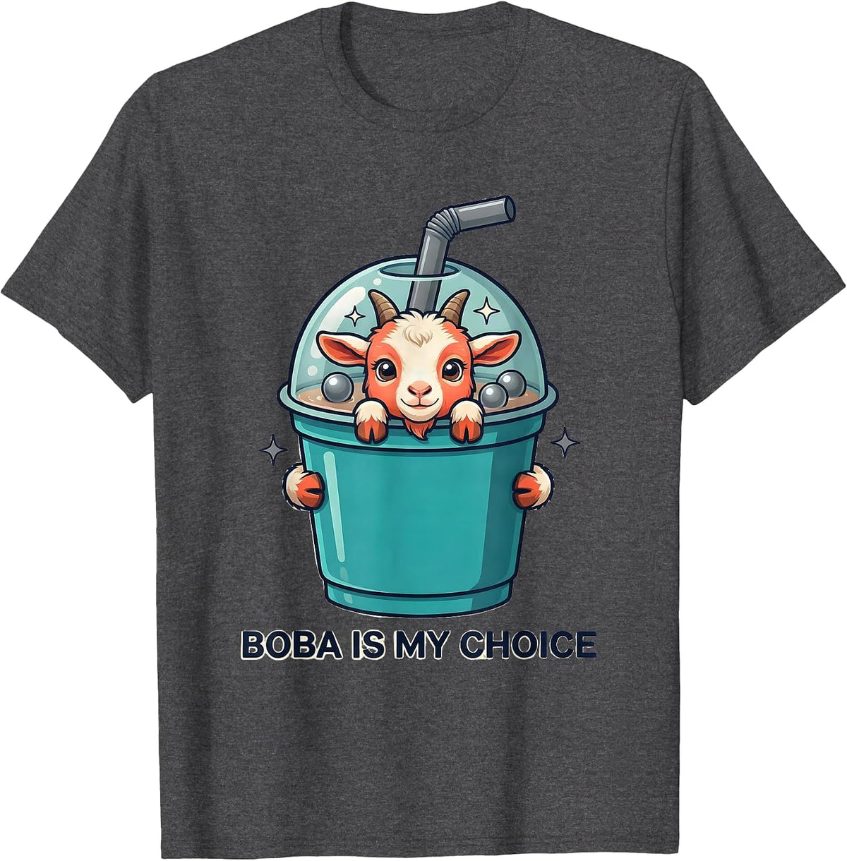 Men's Boba Is My Choice Kawaii Goat Boba Tea Lover Cute Anime T-Shirt - Dark Heather Grey