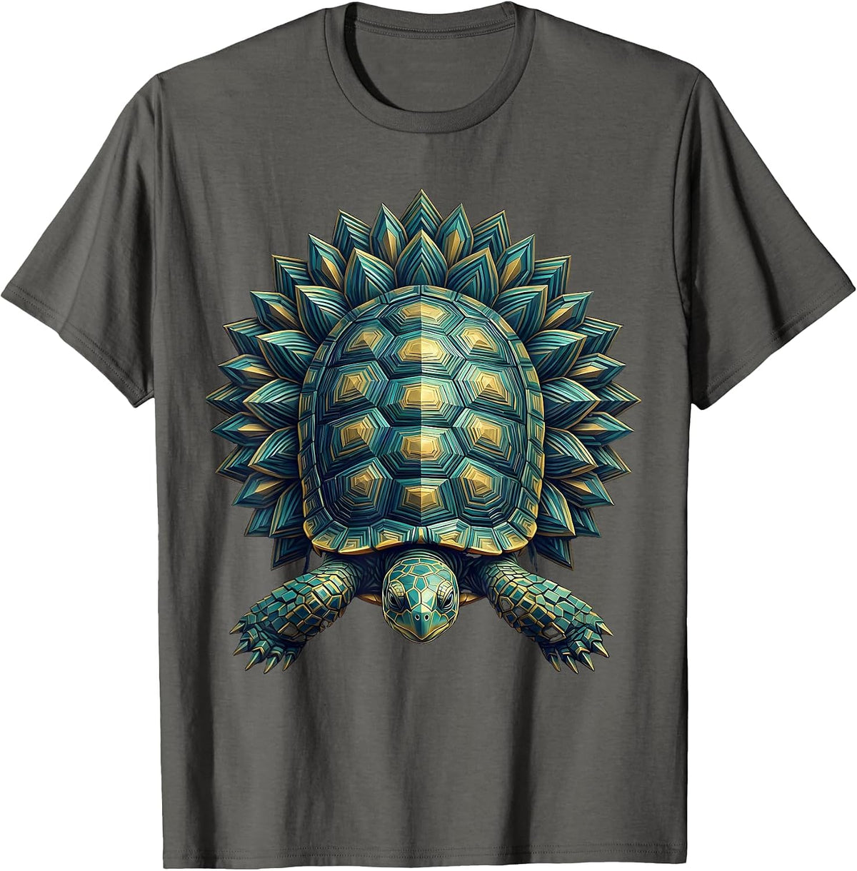 Men's Turtle Wrapped in Lotus Flowers Illustration T-Shirt - Asphalt Grey