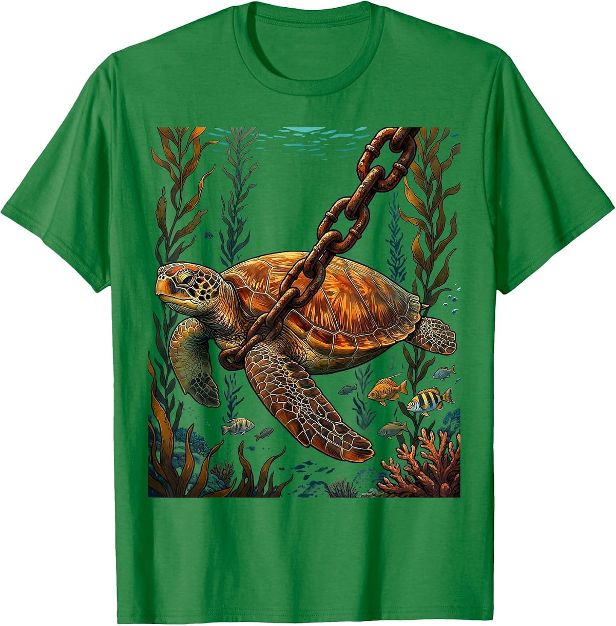 Men's Sea Turtle Anchor Chain Ocean Cruise Graphic T-Shirt - Kelly Green
