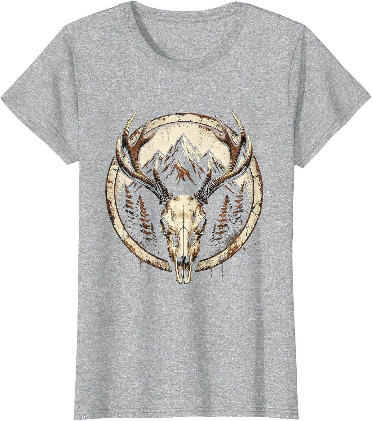 Deer Antler Mountain Peaks Hunting Design T-Shirt - Heather Grey