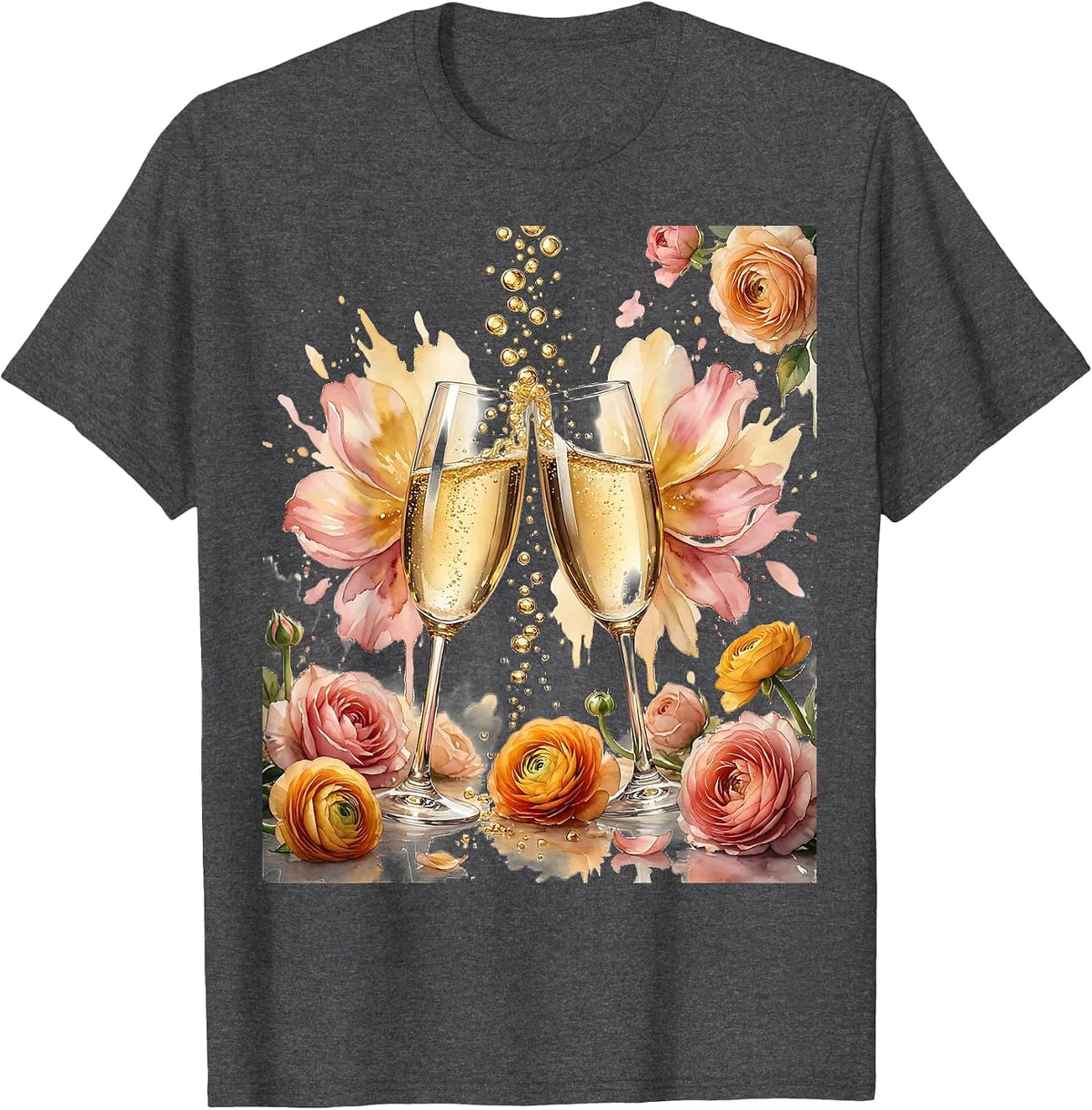 Men's Birthday Champagne Cheers Celebration Graphic Tee T-Shirt - Dark Heather Grey