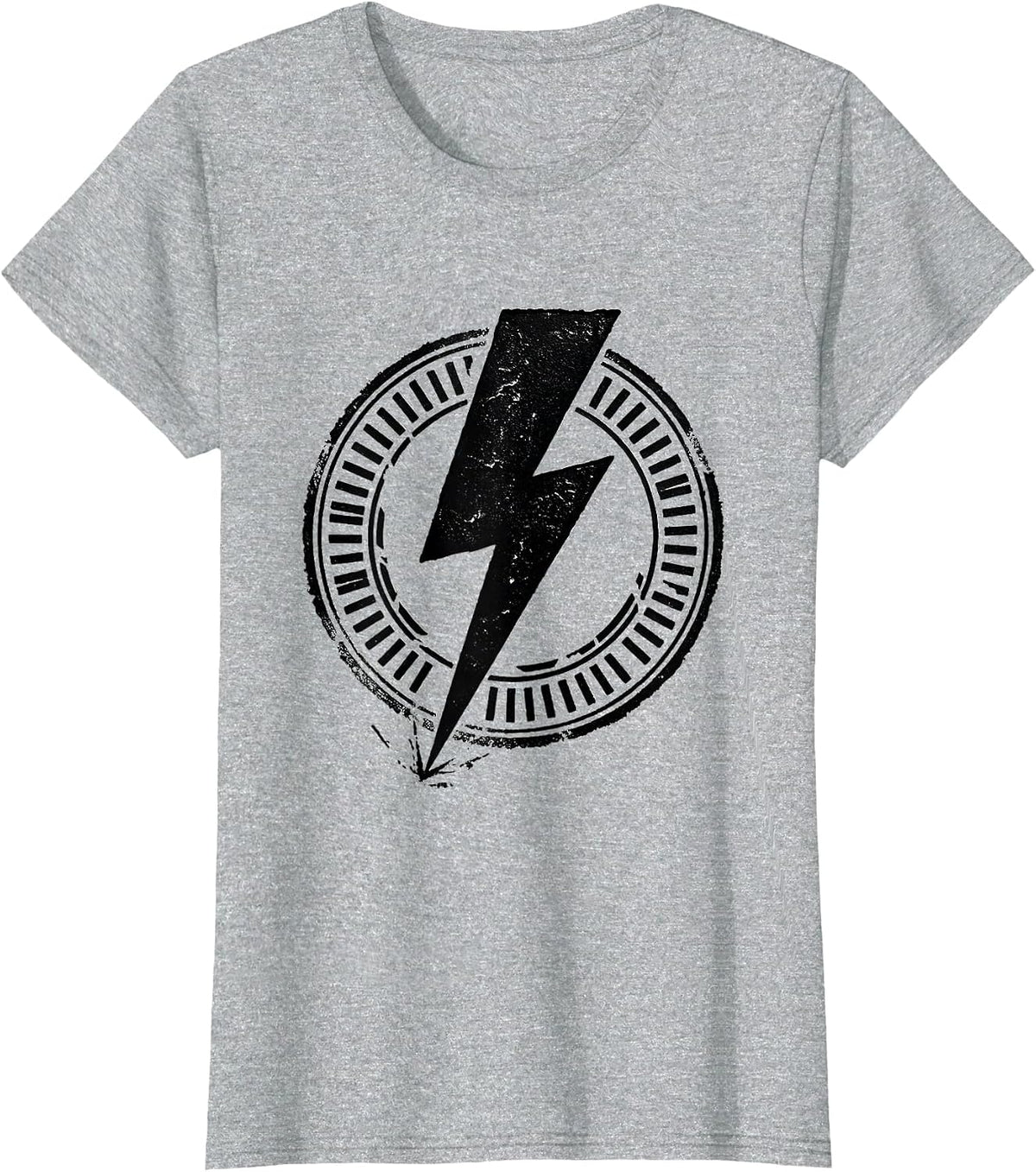 Women's Bold Lightning Bolt Graphic Stamp Seal Minimalist T-Shirt - Heather Grey