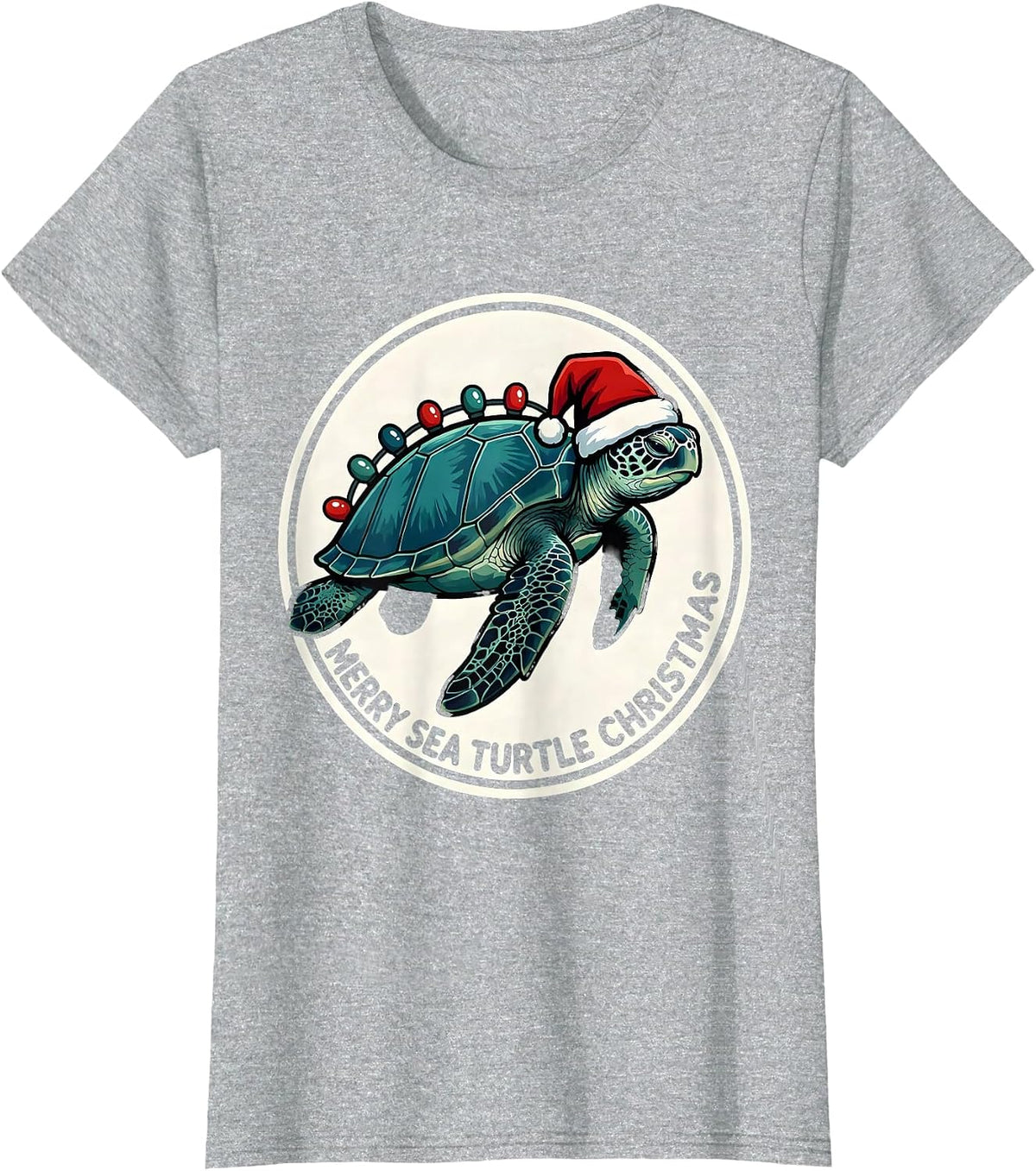 Merry Sea Turtle Christmas Cartoon Sea Turtle Lover Holiday T-Shirt - Heather Grey