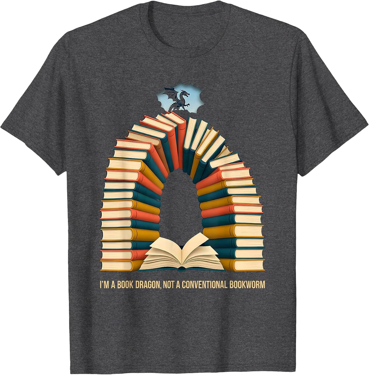 Men's I'm A Book Dragon, Not A Conventional Bookworm Funny T-Shirt - Dark Heather Grey