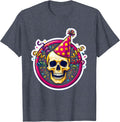 Happy Birthday Skull Party Hat Streamer Design T-Shirt - Heather Blue