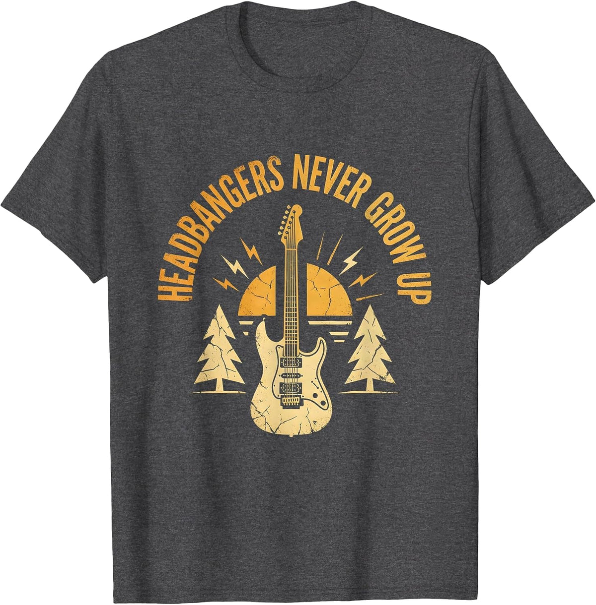 Men's Headbangers Never Grow Up 80s Rock Band Design T-Shirt - Dark Heather Grey