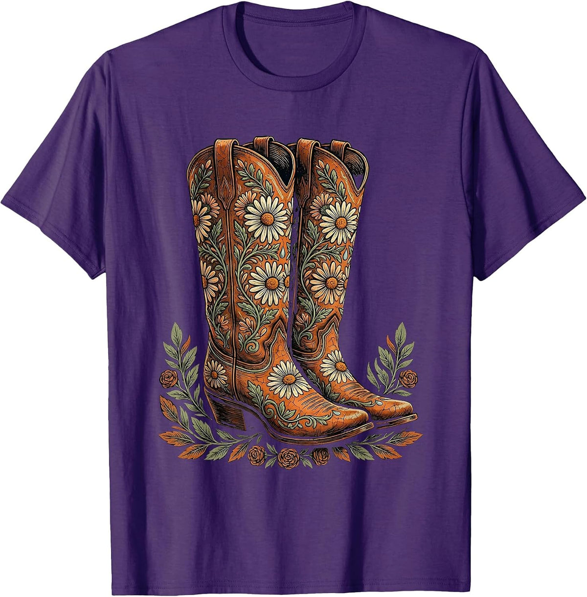 Men's Crossed Cowgirl Boots Rodeo Western Design T-Shirt - Purple