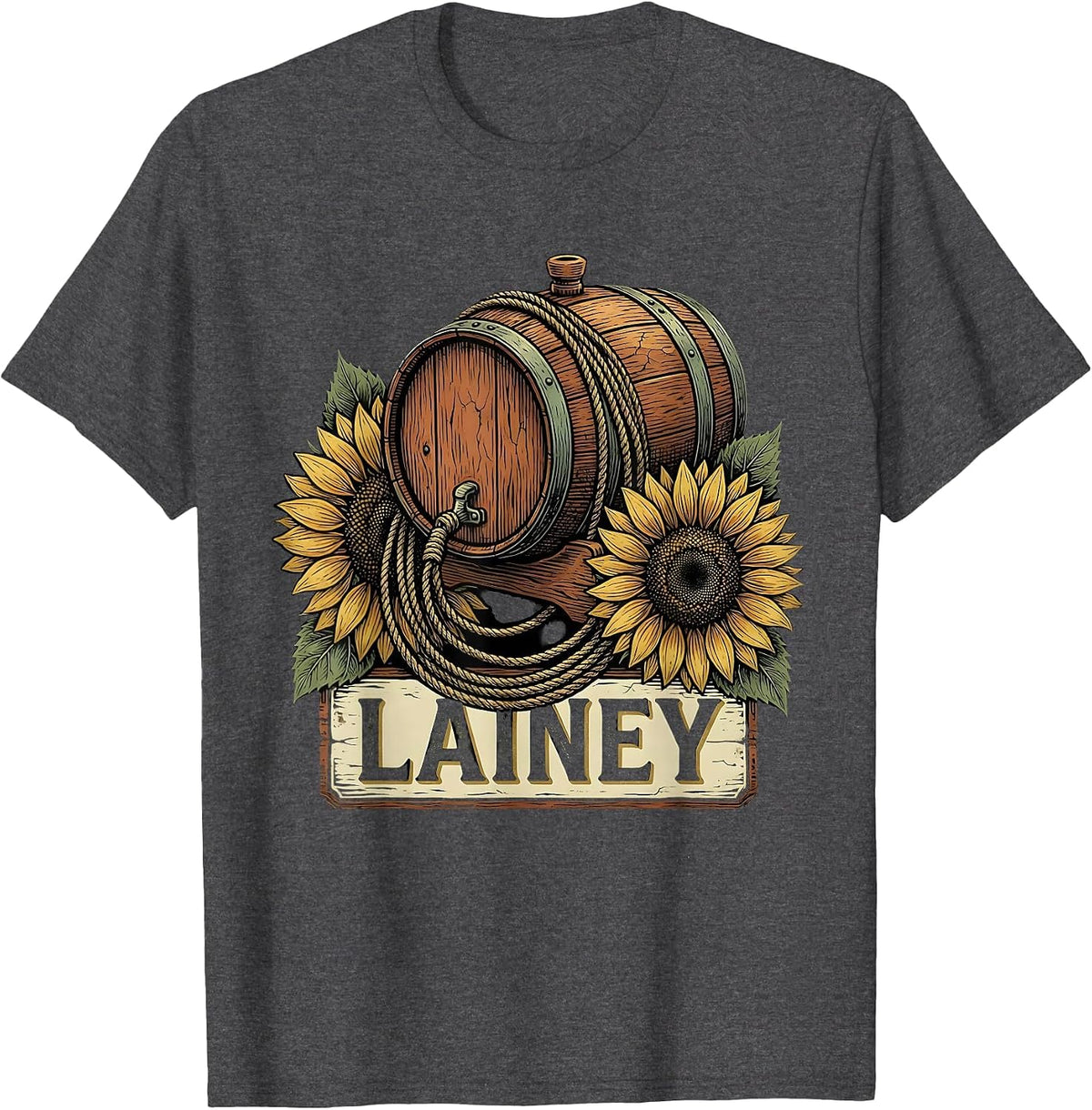 Lainey Boho Folk Floral Western Cowgirl Personalized Name T-Shirt - Dark Heather Grey