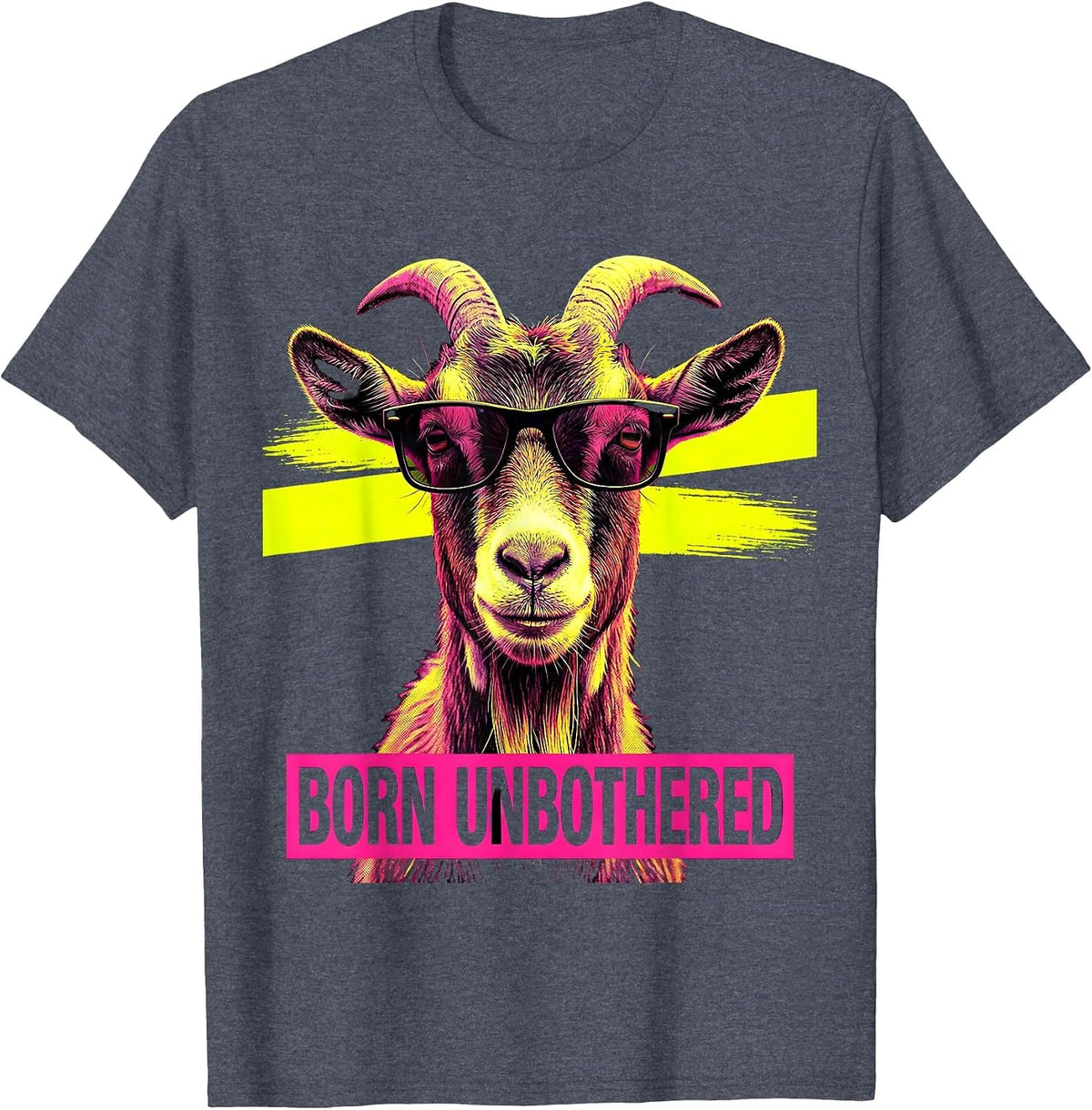 Born Unbothered Risograph Goat Sunglasses Animal Humor T-Shirt - Heather Blue