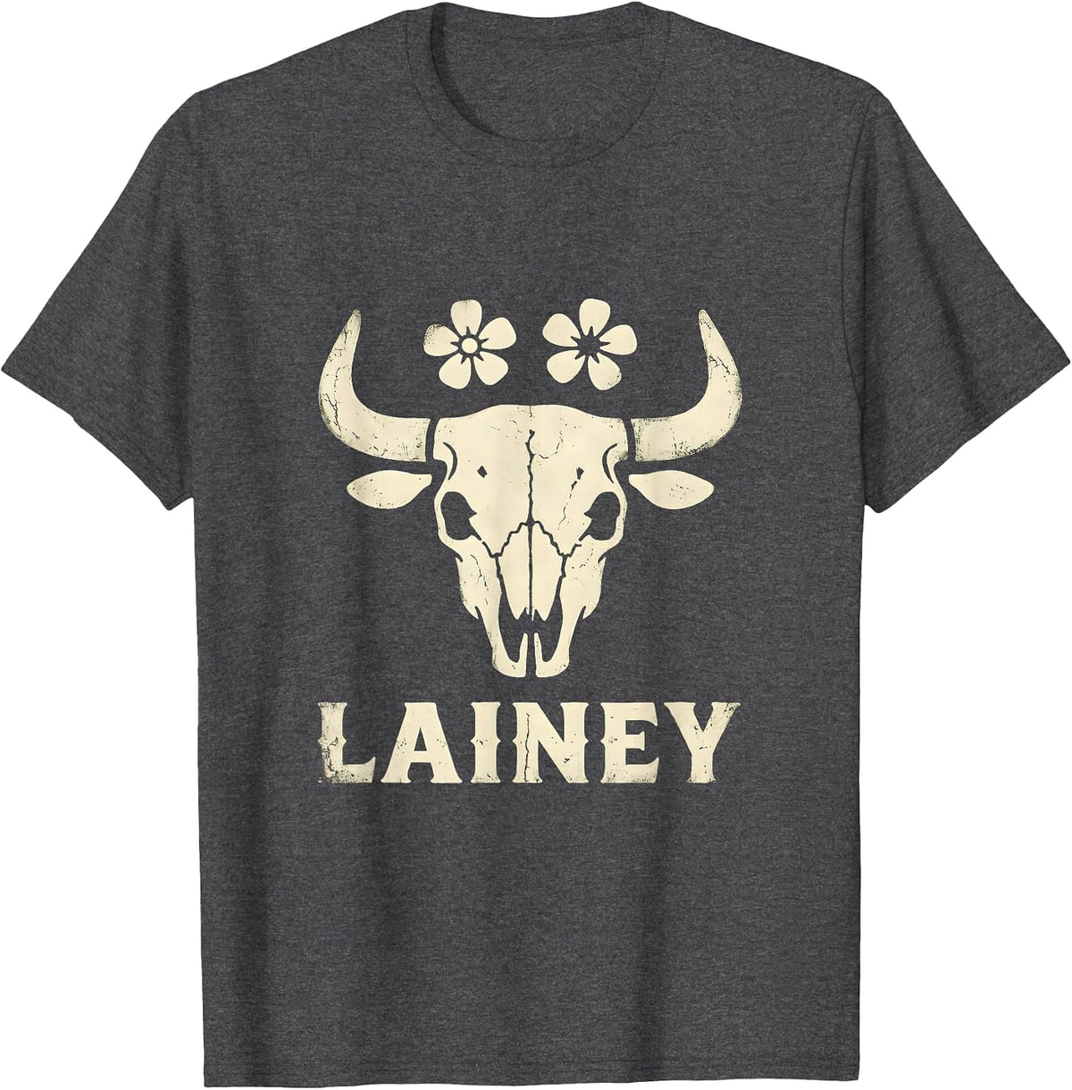 Lainey Boho Western Cowgirl Personalized Name Gift T-Shirt - Dark Heather Grey