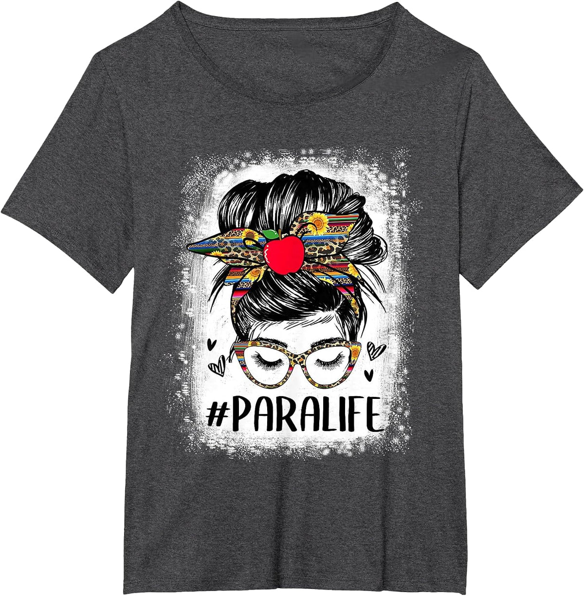 Bleached Teacher para Life Paraprofessional Cute Messy Bun T-Shirt - Dark Heather Grey
