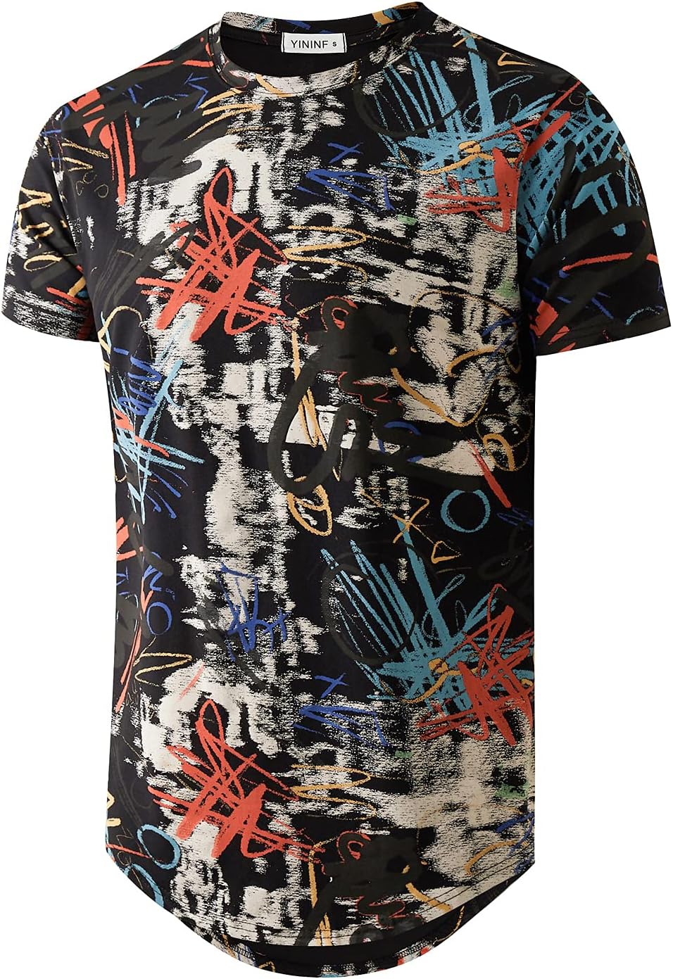 YININF Mens Hipster Hip Hop Short Sleeve Print T-Shirt Shirts Men - Black