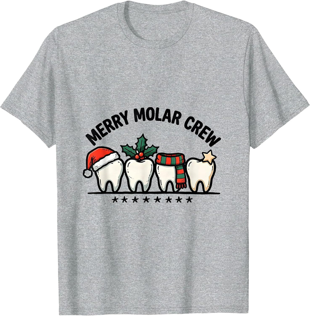 Men's Merry Molar Crew Funny Dental Christmas Crew Dentist T-Shirt - Heather Grey