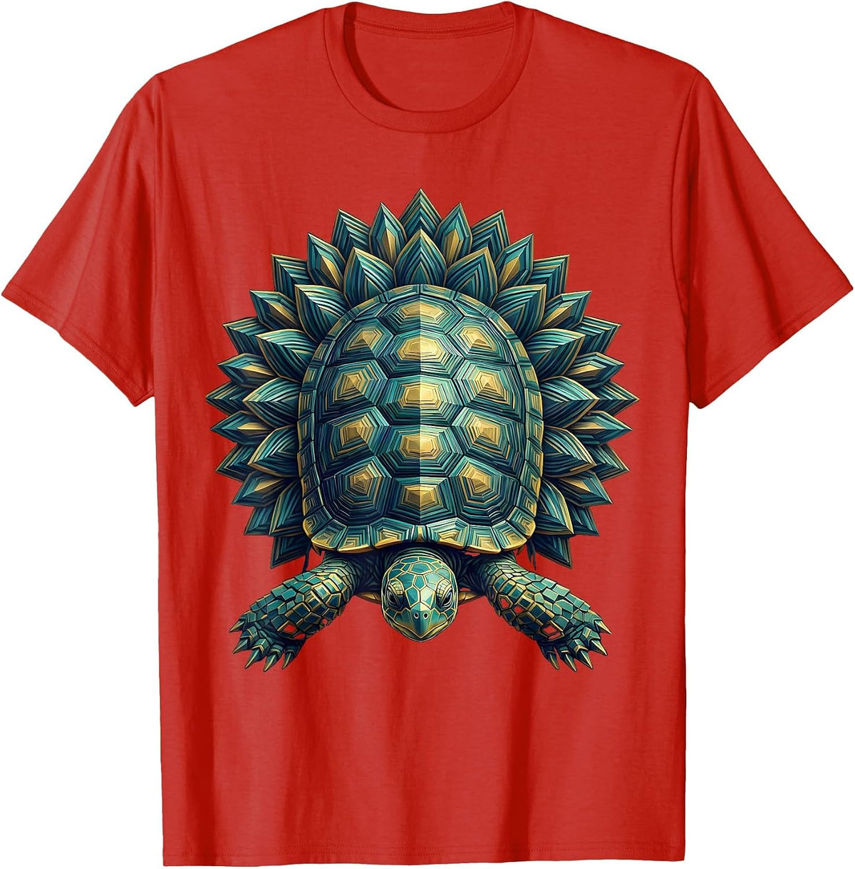 Men's Turtle Wrapped in Lotus Flowers Illustration T-Shirt - Red