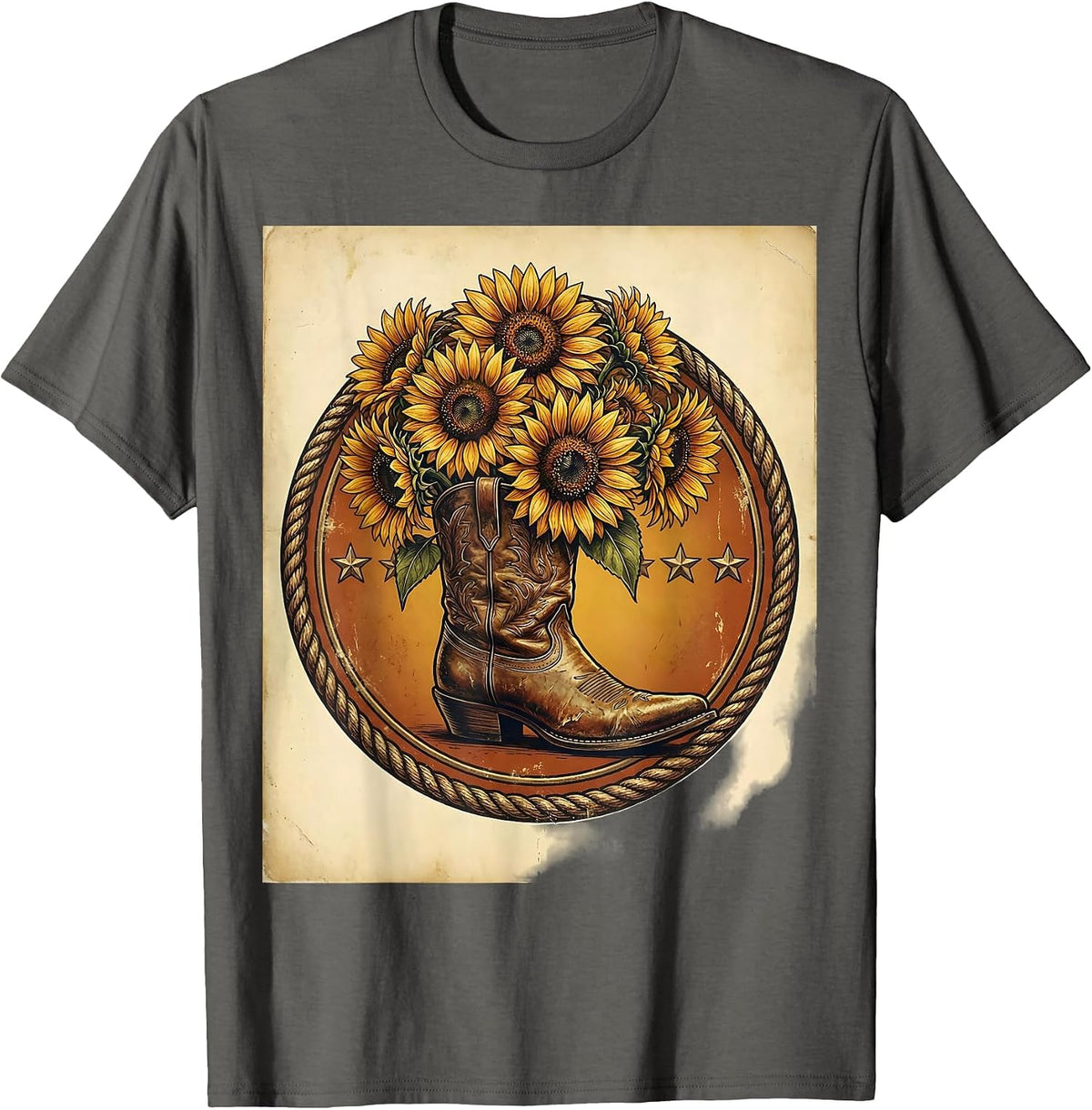 Cowgirl Boot Sunflower Blooms Rodeo Design T-Shirt - Asphalt Grey