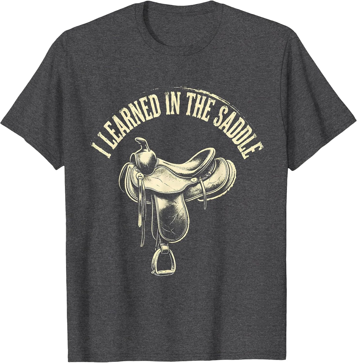 Men's I Learned In The Saddle Boho Western Rodeo Horse Lover Gift T-Shirt - Dark Heather Grey