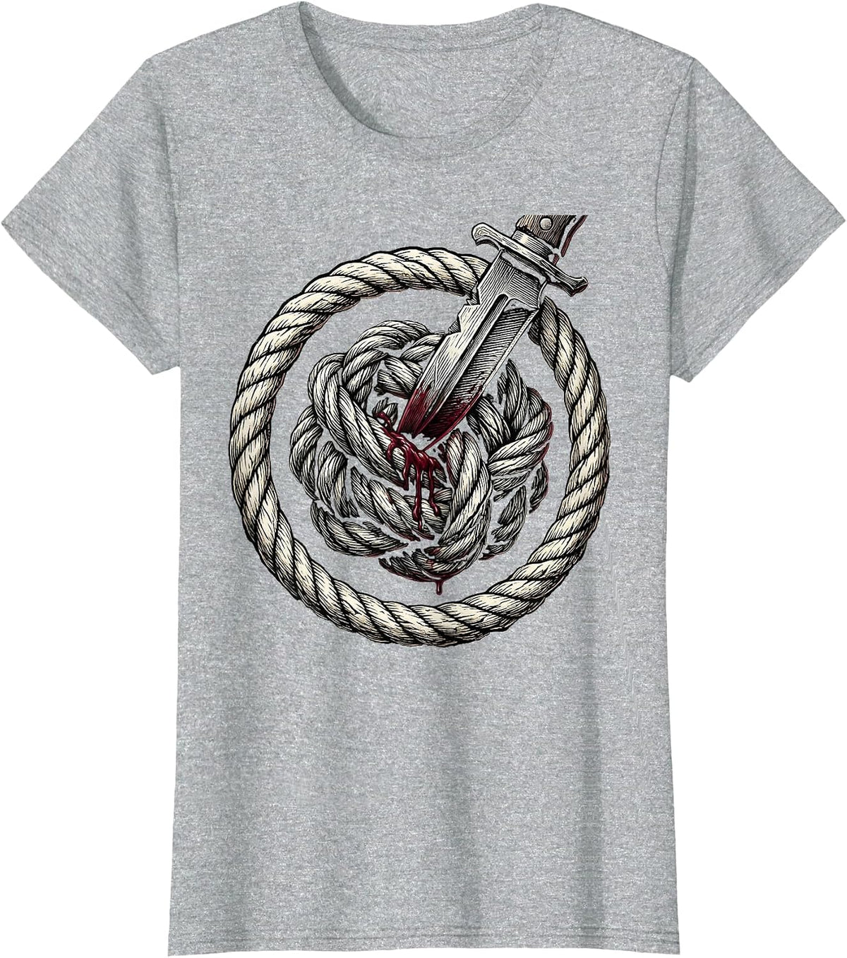 Knife Through Tangled Wire Knot Graphic T-Shirt - Heather Grey