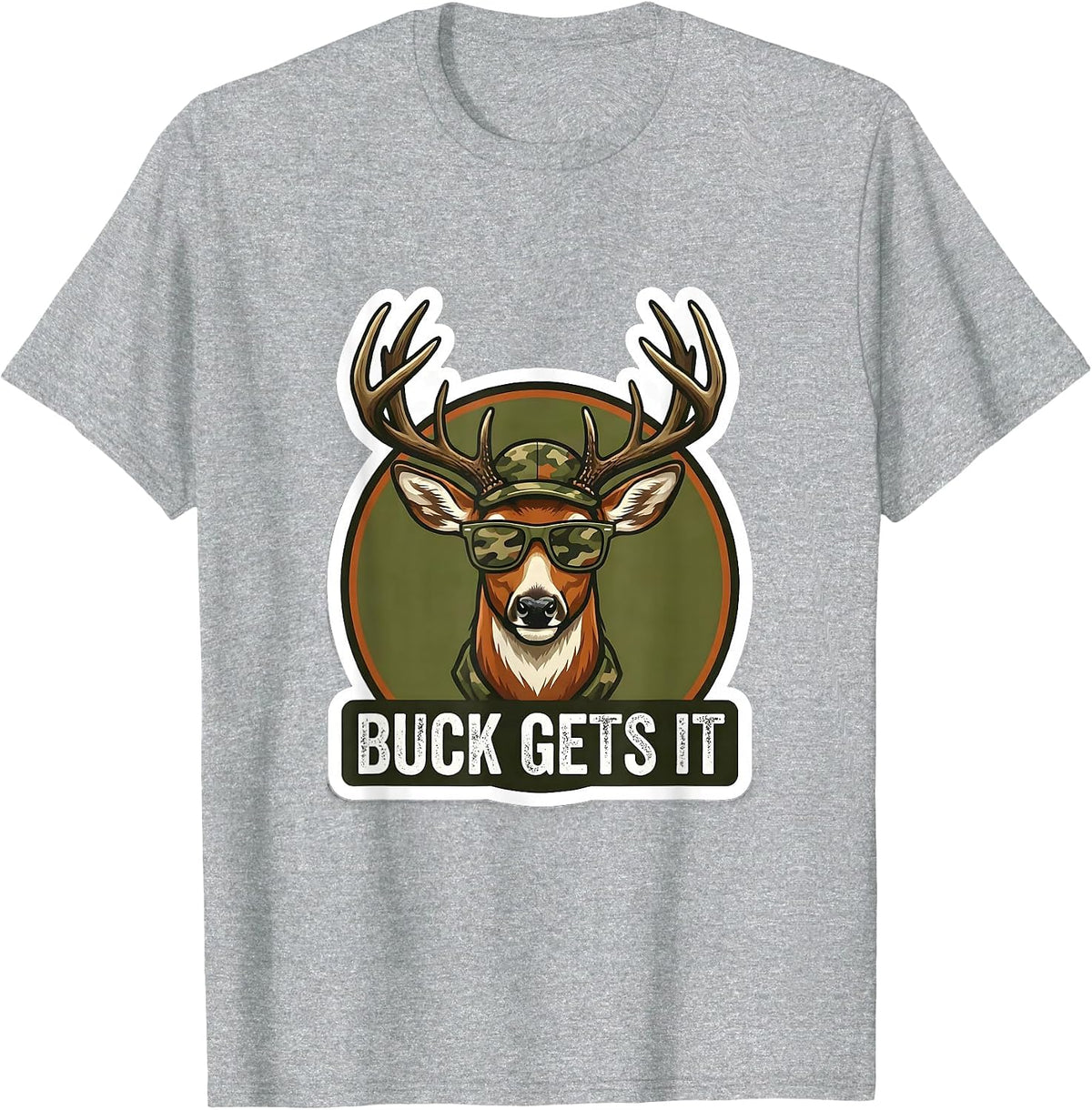 Men's Buck Gets It Funny Deer Hunting Camo Outdoor Humor T-Shirt - Heather Grey