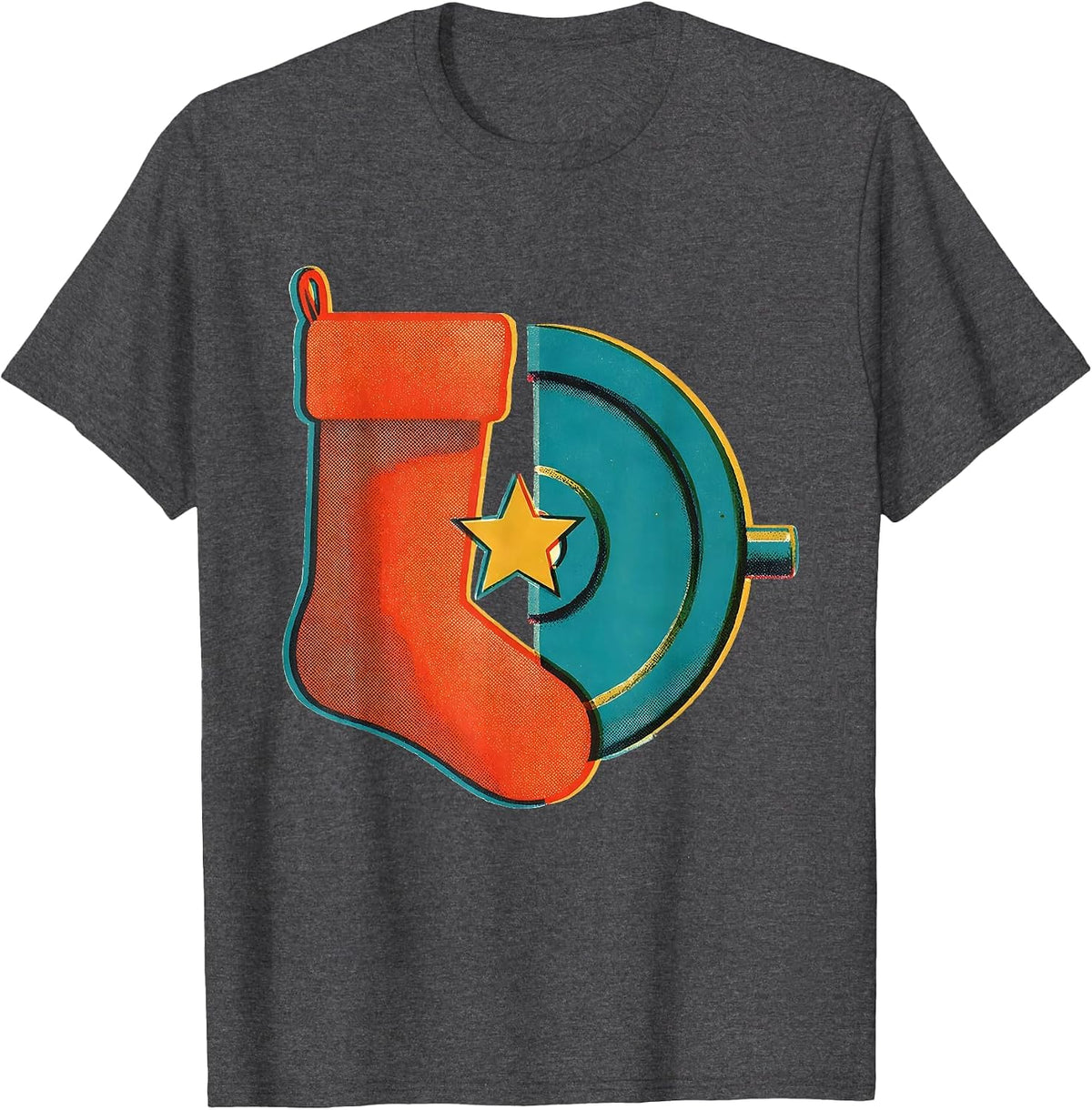 Christmas Stocking Weight Plate Gym Workout Humor T-Shirt - Dark Heather Grey