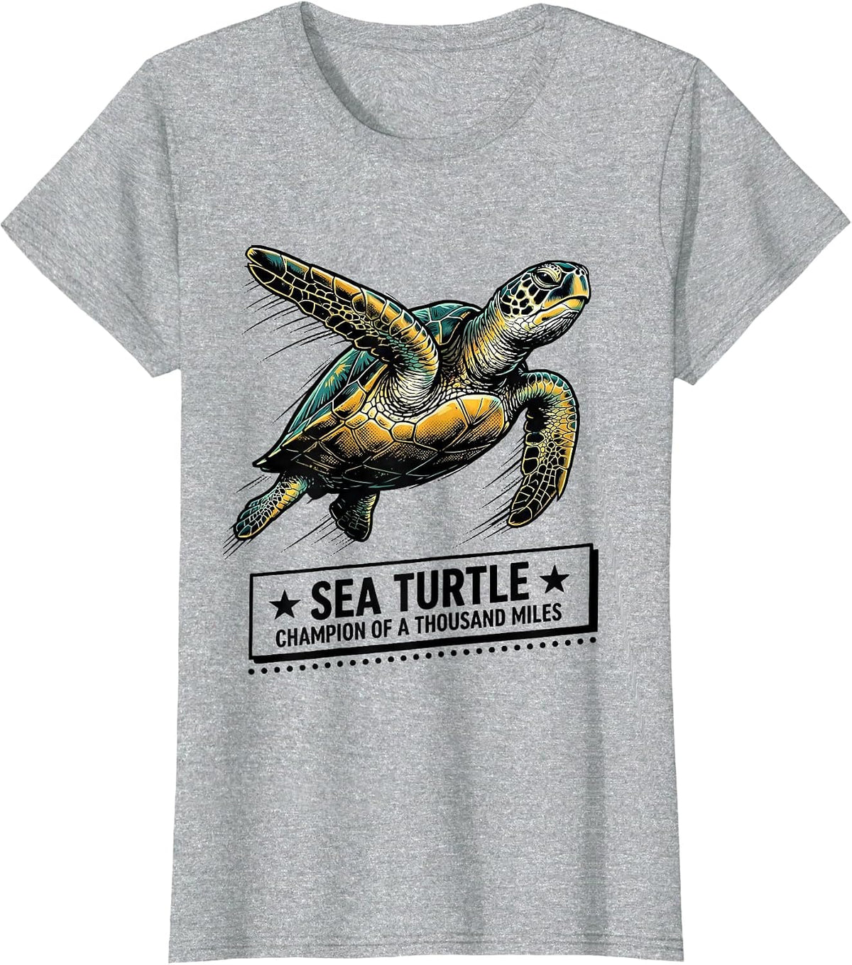 Women's Sea Turtle: Champion of a Thousand Miles Funny T-Shirt - Heather Grey